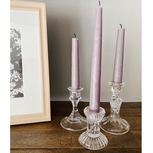 vintage crystal glass candlesticks, set of 3